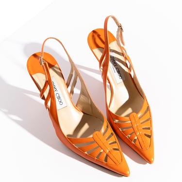 JIMMY CHOO 00s Neon Orange Leather Cutout Heels