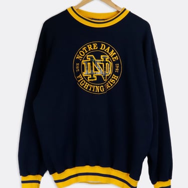 Vintage Notre Dame Fighting Irish Plaid Embroidered Patch Crewneck Sweatshirt Sz XL
