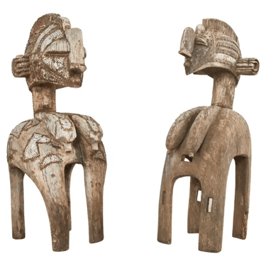 Pair of West African Baga Nimba Carved Fertility Mask Sculptures