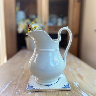 Beautiful antique French ironstone pitcher, vase 