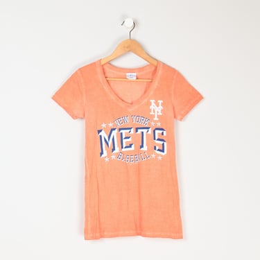 Vintage Y2k New York Mets V-Neck T-Shirt - baseball, mlb, new york city, orange - Women's L 