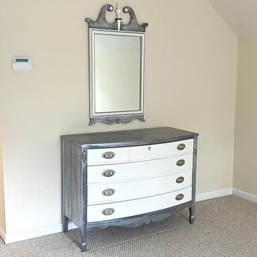 Grey and White Dresser and Mirror 