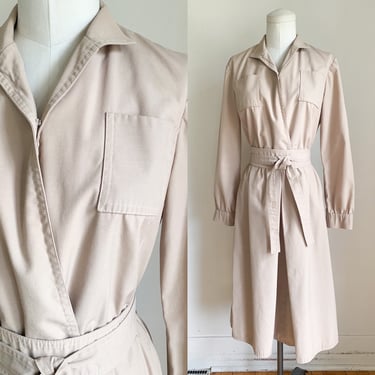 Vintage 1980s Tan Trench Style Dress / S/M 