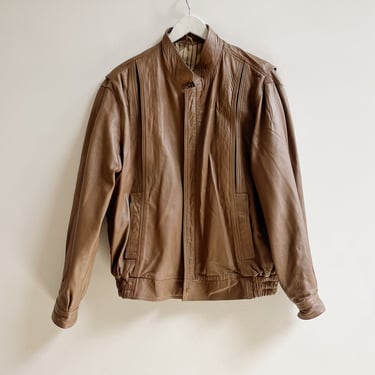 Pecan Leather Bomber Jacket