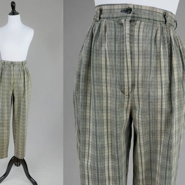 80s Pleated Plaid Pants - 25 waist - High Waisted Trousers - La Bené - Vintage 1980s - 27.5