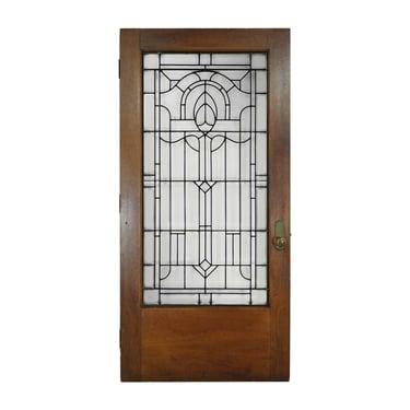 Antique Arts &#038; Crafts Beveled Lead Glass Oak Entry Door 82.375 x 39.625