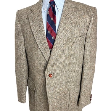 Vintage ORVIS x HARRIS TWEED Wool Herringbone Sack Jacket ~ 42 R ~ sport coat / blazer ~ Preppy / Ivy Style / Trad ~ 3 roll 2 