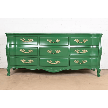 John Widdicomb French Provincial Louis XV Green Lacquered Triple Dresser, Newly Refinished