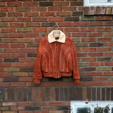 Vintage 1960's 1970's Suede Leather Sherpa Bomber Aviator Distressed Jacket / S to M 