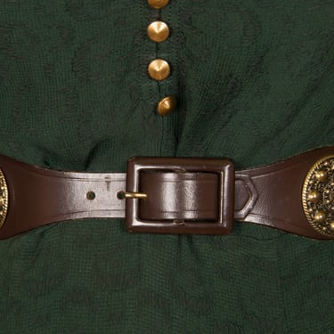1950s Belt - Bold Vintage 50s GARAY Brown Leather Scallop Belt with Brass Medallions 