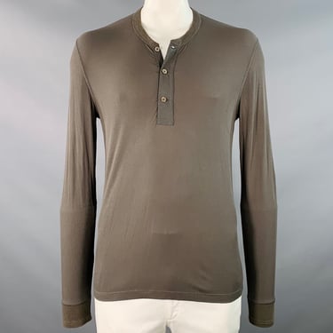 TOM FORD Size L Green Olive Ribbed Modal Blend Henley Pullover