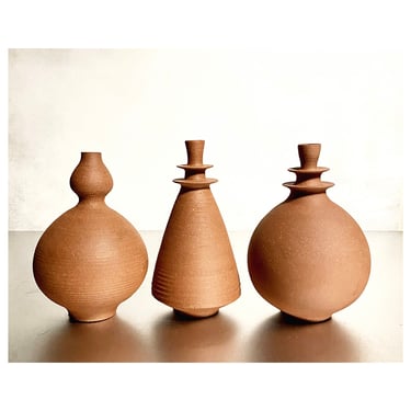 SHIPS NOW- Set of 3 Terra Cotta Colored Stoneware Vases 