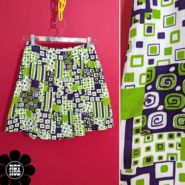 Mod Dream Vintage 60s 70s Green Purple White Geometric Mini Skirt by Bobbie Brooks 