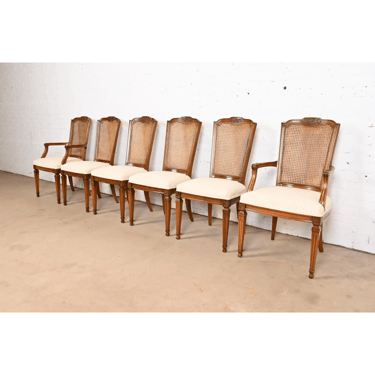 Kindel Furniture French Regency Louis XVI Carved Cherry Wood Cane Back Dining Chairs, Set of Six