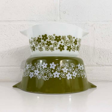 Vintage Pyrex Spring Blossom Green Casserole Dish 474 475 Milk Glass Mid-Century Retro Oven Made in USA Ovenware 1970s 
