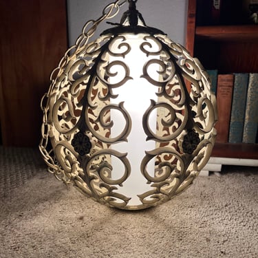 Vintage Swag Lamp Ornate Metal Large Stunning Light Fixture 
