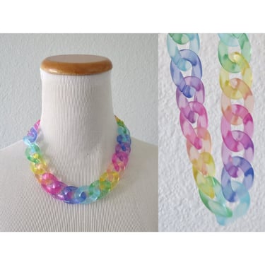 Rainbow Choker Kawaii Plastic Chunky Twisted Chain Necklace 