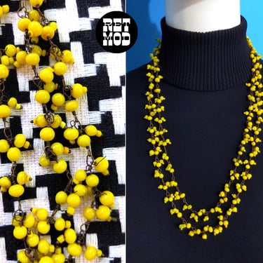 Boho Beautiful Vintage 70s Yellow Glass Beaded & Wire Long Necklace - Wear Long or Doubled! 