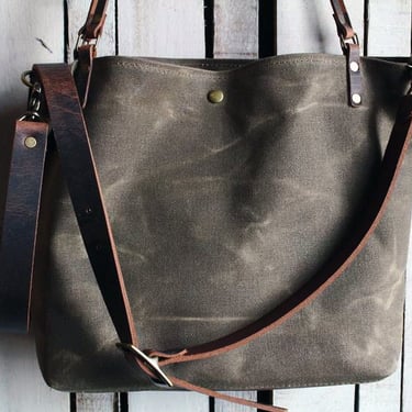 Waxed Canvas Tote | Canvas Tote Bag | Crossbody Bag | Large | Made in USA 
