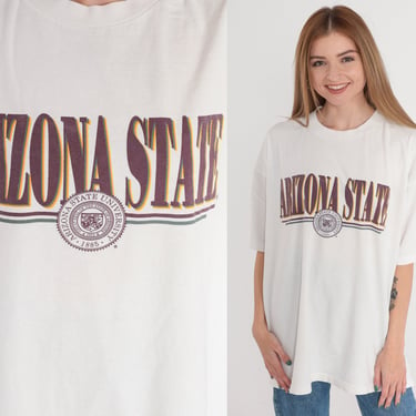 ASU T-shirt 90s Arizona State University Shirt College Graphic Tee Retro Tempe AZ Sun Devils Tshirt White Vintage 1990s Extra Large xl 