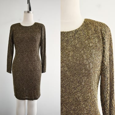 1980s Anne Klein II Gold and Black Cocktail Dress 