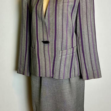 Vintage 80s Kasper for ASL Purple Striped Skirt Suit - Size Small 