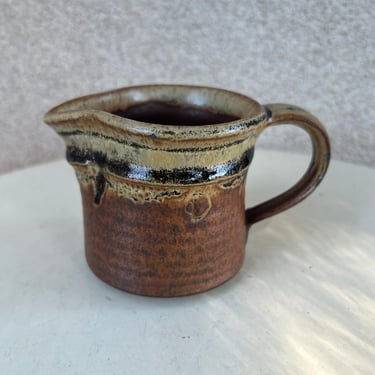 Vintage Studio Art Pottery Stoneware Creamer Small Pitcher Brown Glaze size 3.5” 