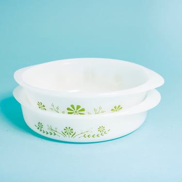 Set of 2 Vintage 60s White Green Floral Graphic Novelty Bakeware Cookware Pans 