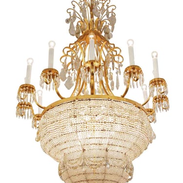 Palace Theater French 12 Arm Crystal & Gold Color Metal Chandelier
