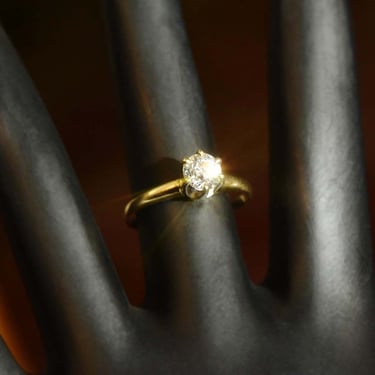 Vintage 14K Gold Diamond Solitaire Engagement Ring, Half Carat Brilliant Diamond, Yellow Gold Band, Tall Prong Setting, Size 6 3/4 US 