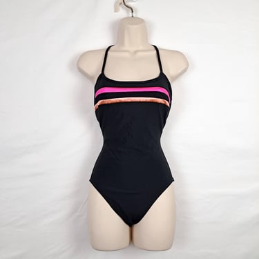 Vintage 90s Horizontal Stripe Swimsuit, Size Medium 