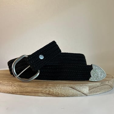 Vintage 90s Black Woven Weaved Silver Tipped Western Western Belt Size Large 