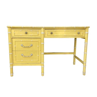 Faux Bamboo Desk by Thomasville Allegro - Rare 1960s Vintage Hollywood Regency Chinoiserie Coastal Furniture 