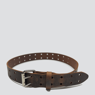 Brown Leather Double Bare Eyelet Belt