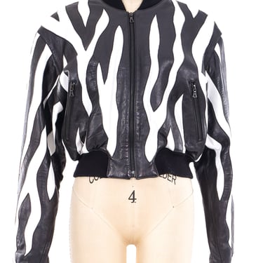North Beach Leather Zebra Applique Bomber Jacket