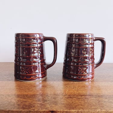 Vintage MarCrest Daisy and Dot Glazed Stoneware Mugs 