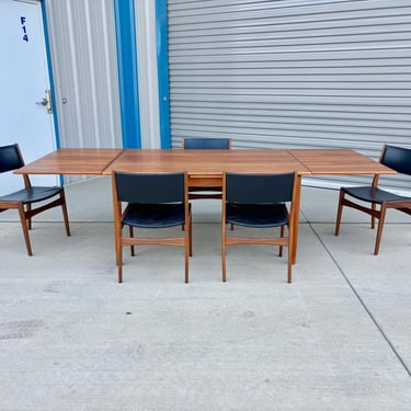 1960s Danish Modern Teak & Vinyl Dining Set of 6 