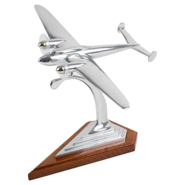 Aviation Cast Aluminum and Wood Airplane Model, France 1940s