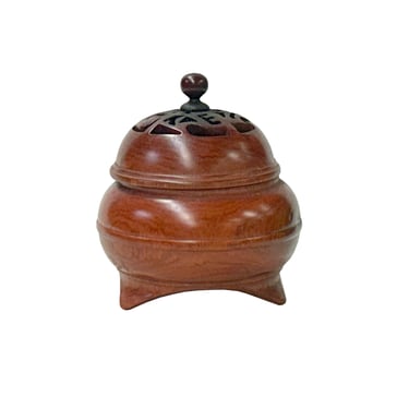 Vintage Oriental Wood Handcrafted Round Ding Shape Incense Burner ws4294E 