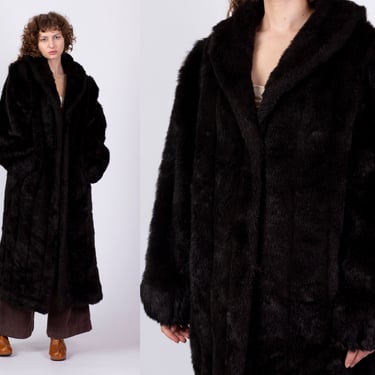 70s Brown Plush Faux Fur Maxi Coat - Large | Vintage Glam Oversize Winter Teddy Jacket 
