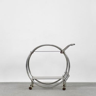 Vintage Art Deco Chrome and Glass Round Bar Cart, 1930s 