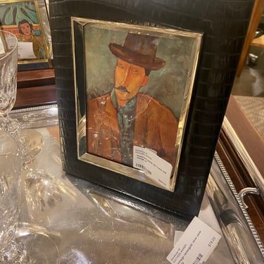 Waterford leather 5x7 frame with vintage art