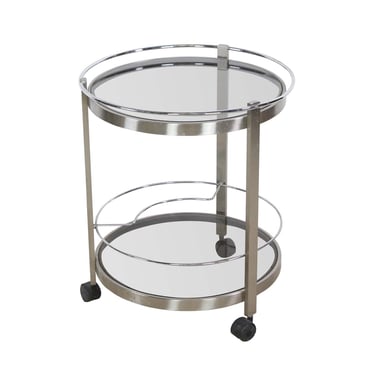 European Nickeled Steel Round Tinted Glass Bar Cart