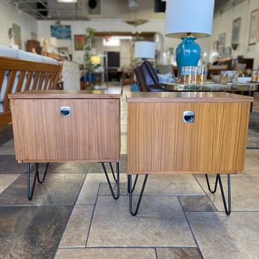 Vintage Laminate Drop Down Nightstands/End Tables on Hairpin Legs 