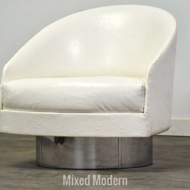 Adrian Pearsall White and Chrome Swivel Lounge Chair 