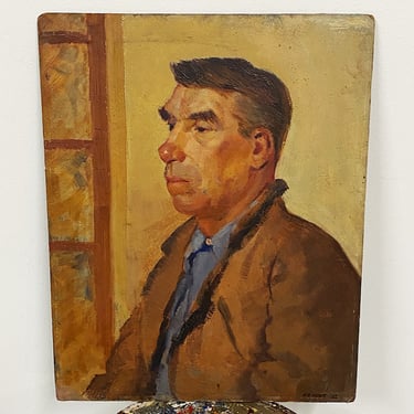 Ashcan Oil Painting of Man in Leather Jacket - 1922 - Signed A.F. Kent - Mystery Artist - 1920s Social Realism - Alcoholic Nose - 20 x 16 