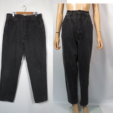 Vintage 90s Plus Size Brittania Faded Black High Waist Tapered Leg Mom Jeans Size 18 34 x 30 