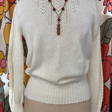 Vintage 1970s cream knit pullover sweater 1980s cuddle knits s/m 70s fashion 