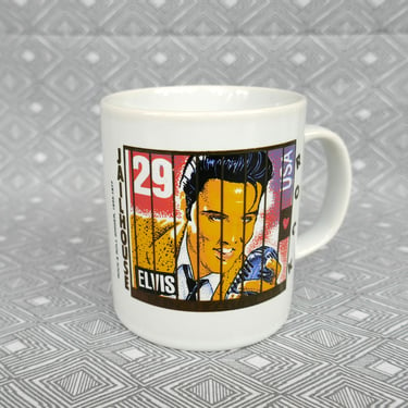 Vintage 1992 Elvis Presley Mug - USPS United States Postal Service Jailhouse Rock 29c Postage Stamp - White Ceramic Coffee Cup 