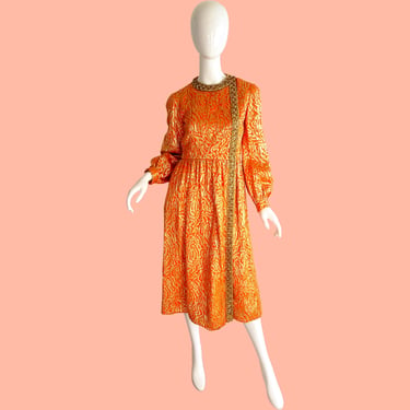 60s Beaded Gold Lame Dress / Vintage Jeweled Rhinestone Dress / 1960s Silk Metallic Wedding Cocktail Dress XS 
